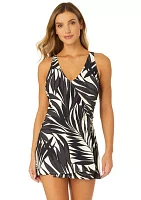 Palm Print Surplice Swimdress