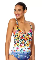 Gradient Floral Drape Front Underwire One Piece Swimsuit