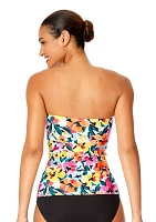 Gradient Floral Twist Bandeau Tankini Swim Top