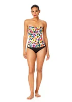 Gradient Floral Twist Bandeau Tankini Swim Top