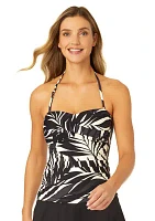 Palm Print Twist Bandeau Tankini Swim Top