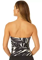 Palm Print Twist Bandeau Tankini Swim Top