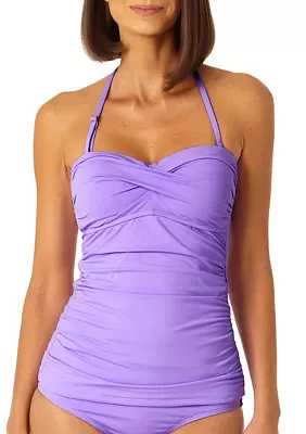 Twist Front Shirred Bandeukini Swim Top