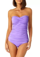 Twist Front Shirred Bandeukini Swim Top