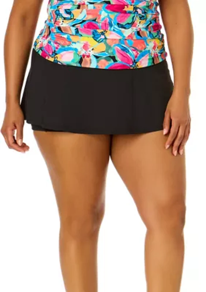 Plus Solid High Waisted Swim Skort
