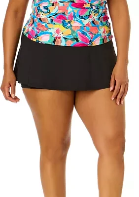 Plus Solid High Waisted Swim Skort