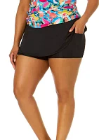 Plus Solid High Waisted Swim Skort