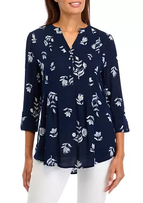 Women's 3/4 Sleeve Split Neck Printed Top