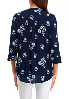 Women's 3/4 Sleeve Split Neck Printed Top