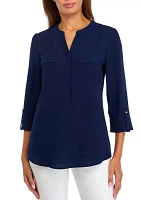 Women's 3/4 Sleeve Hidden Placket Henley Shirt