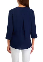 Women's 3/4 Sleeve Hidden Placket Henley Shirt