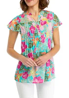 Women's Printed Flutter Sleeve Chiffon Blouse