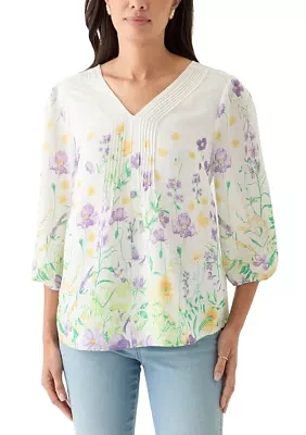 Women's 3/4 V-Neck Woven Top