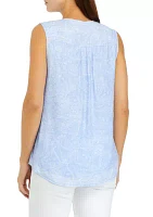 Women's Sleeveless Printed Henley Top