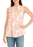 Women's Sleeveless Printed Henley Shirt