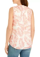 Women's Sleeveless Printed Henley Shirt