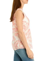 Women's Sleeveless Printed Henley Shirt