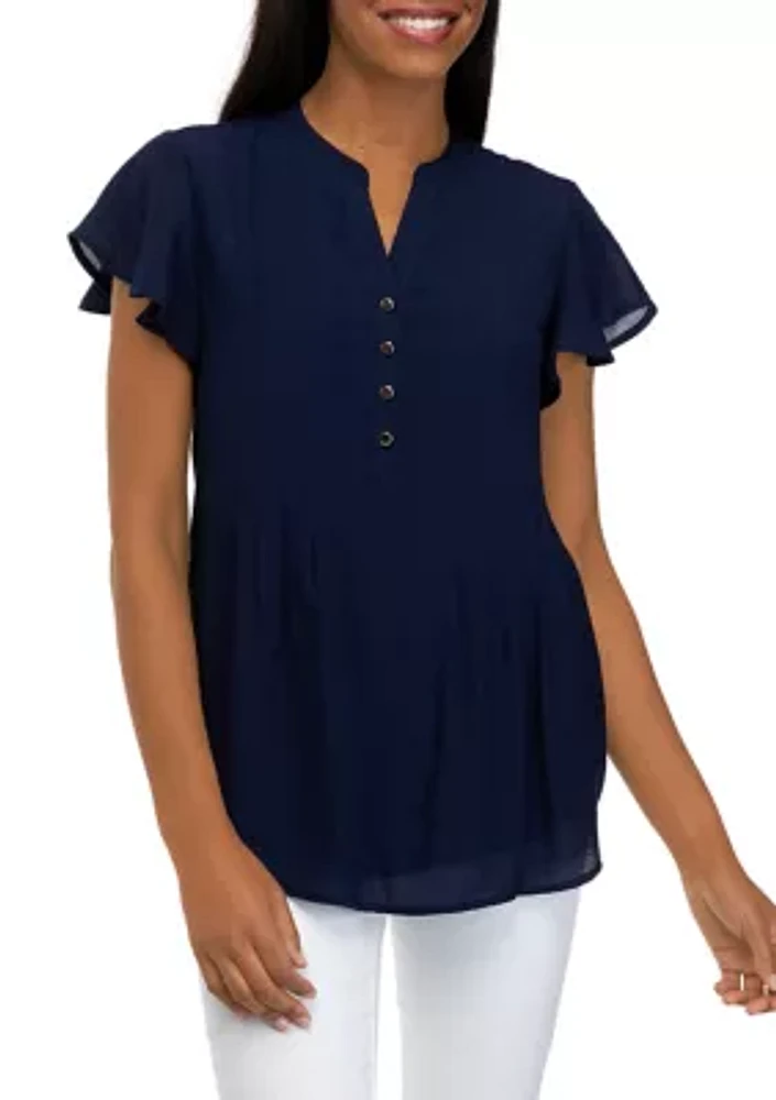 Women's Flutter Sleeve Pleated Top