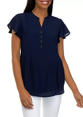 Women's Flutter Sleeve Pleated Top