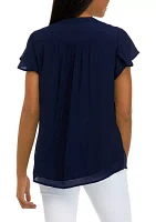 Women's Flutter Sleeve Pleated Top