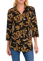 Women's 3/4 Sleeve Floral Split Neck Top