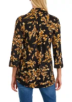 Women's 3/4 Sleeve Floral Split Neck Top