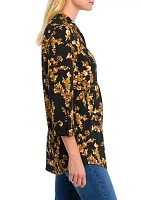 Women's 3/4 Sleeve Floral Split Neck Top