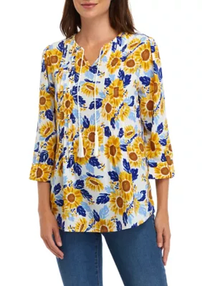 Women's Tassel Floral Henley Shirt