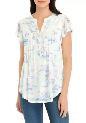 Women's Printed Flutter Sleeve Top