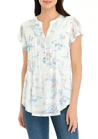 Women's Printed Flutter Sleeve Top