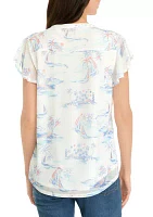 Women's Printed Flutter Sleeve Top