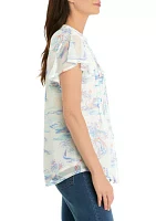 Women's Printed Flutter Sleeve Top