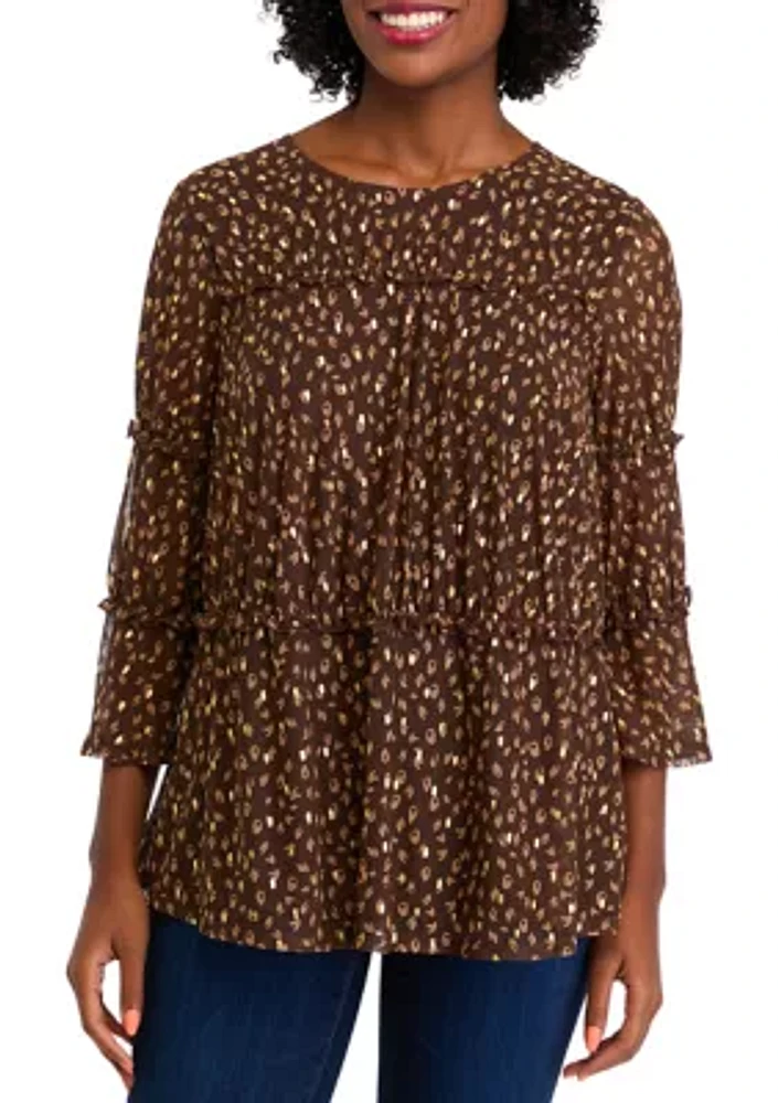 Women's Printed Mesh Tiered Blouse