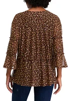 Women's Printed Mesh Tiered Blouse