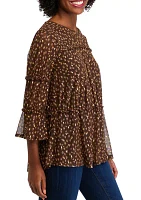 Women's Printed Mesh Tiered Blouse