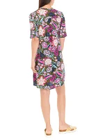 Women's Printed Elbow Sleeve Pleated Dress