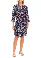 Women's 3/4 Sleeve Floral Henley Dress