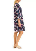 Women's 3/4 Sleeve Floral Henley Dress