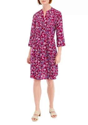 Women's 3/4 Sleeve Printed Henley Dress