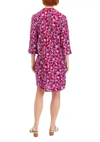 Women's 3/4 Sleeve Printed Henley Dress