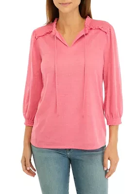 Women's 3/4 Sleeve Hacci Peasant Top