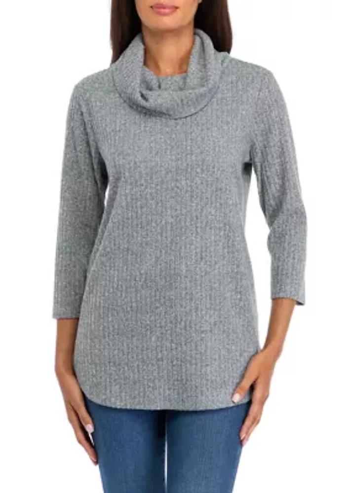 Women's 3/4 Sleeve Cowl Neck Hacci Top