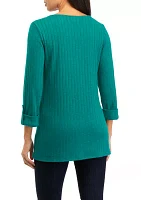 Women's 3/4 Roll Tab Popover Sleeve Top