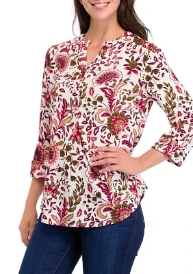 Women's Printed Knit Henley Shirt