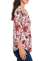 Women's Printed Knit Henley Shirt