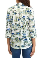 Women's Printed Collared Henley Shirt