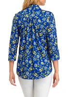 Women's 3/4 Floral Collared Henley Shirt