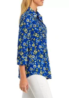 Women's 3/4 Floral Collared Henley Shirt