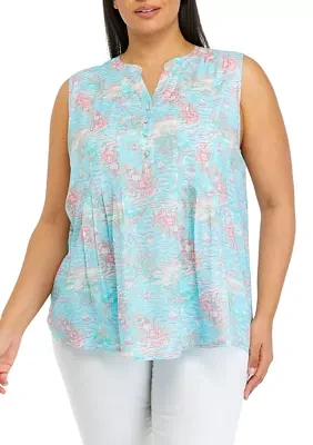 Plus Sleeveless Printed Blouse