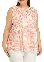 Plus Sleeveless Slub Printed Top